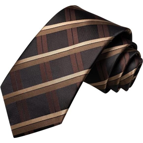 Men Ties Sets Silk Stripe Paisley Necktie Pocket Square Cufflinks for Business - Picture 4 of 7